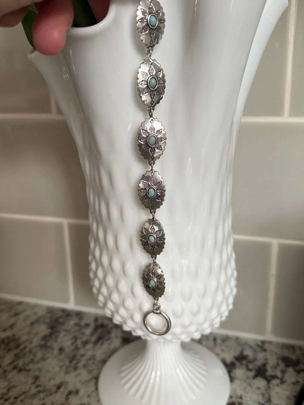 Turquoise Silver Floral-Link Bracelet - Women Jewelry